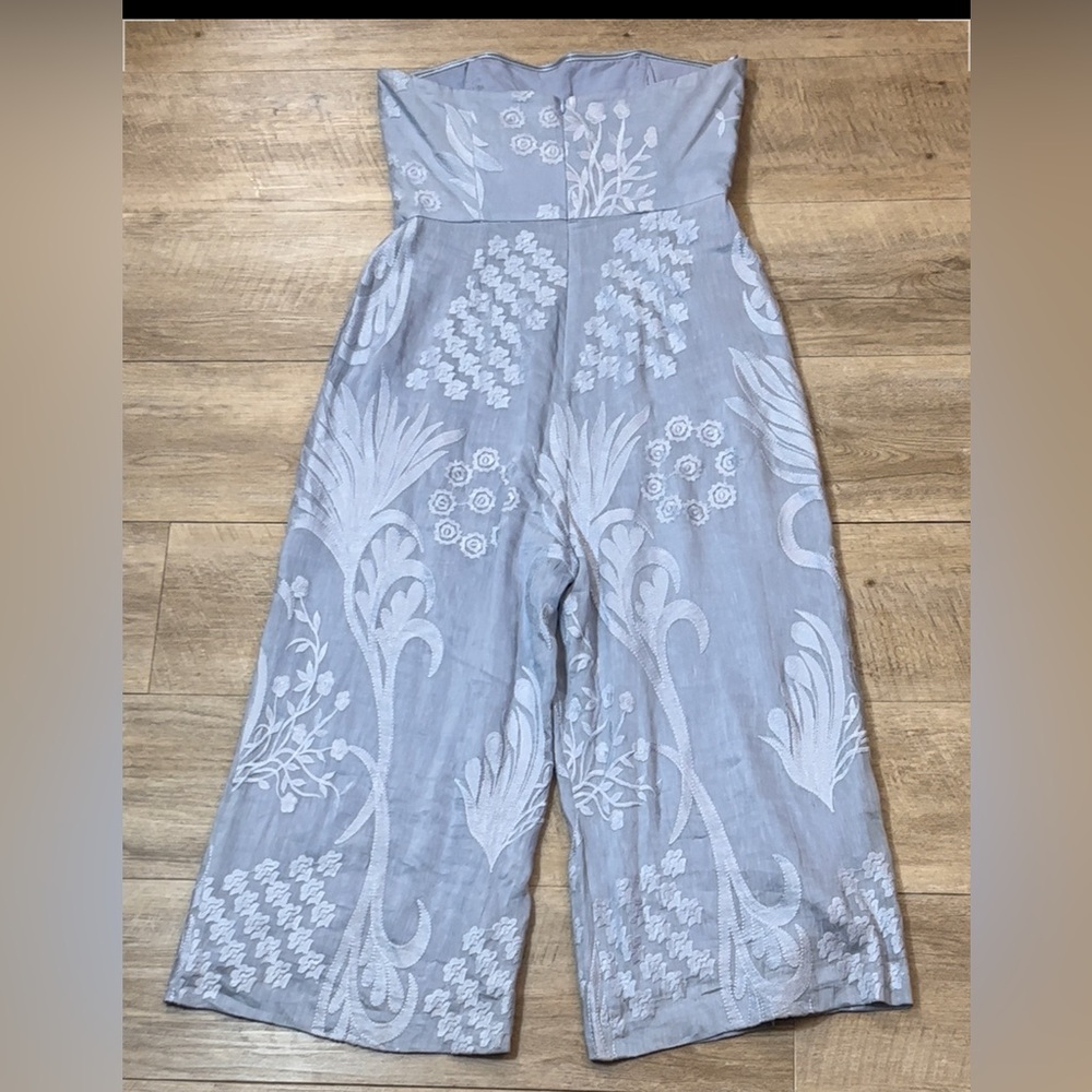 NWT Anthropologie AIJEK Natalia Silk/Linen Embroidered Strapless Jumpsuit M - Picture 7 of 7